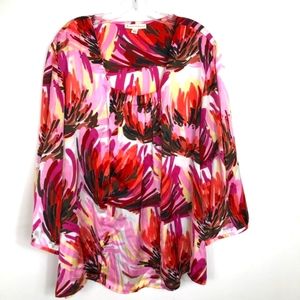 JM Collection Boho Top Silky Pink Abstract Design Blouse Size 22W box 1